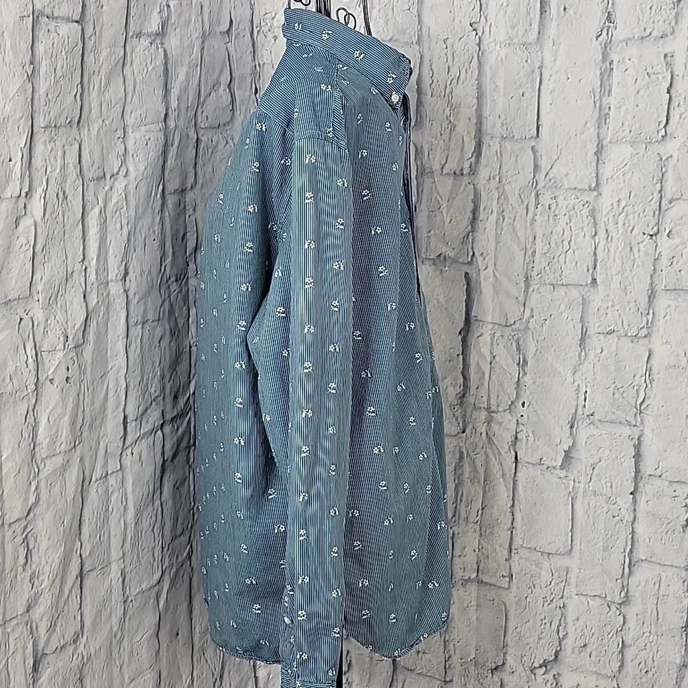 J CREW Slim Blue and White Striped Floral Men's‎ Shirt Medium